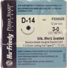 Perma Sharp® Silk Black Braided Sutures- Nonabsorbable, D-14, Cutting End Taper 1/2 Circle, Size 3-0, Length 18", 12/Box